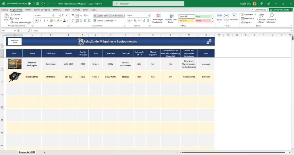 [NR-12] Relação de máquinas