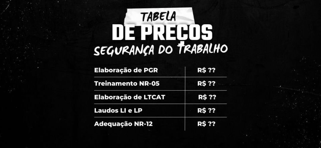 Tabela de Preços - Segurança do Trabalho - Treinamentos NRs 1 Tabela de Precos Seguranca do Trabalho SST cd864bcf